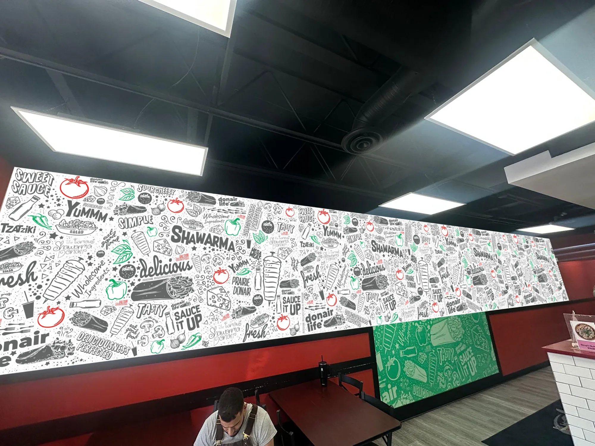 Prairie Donair black and white doodle feature wall mural printed on vinyl